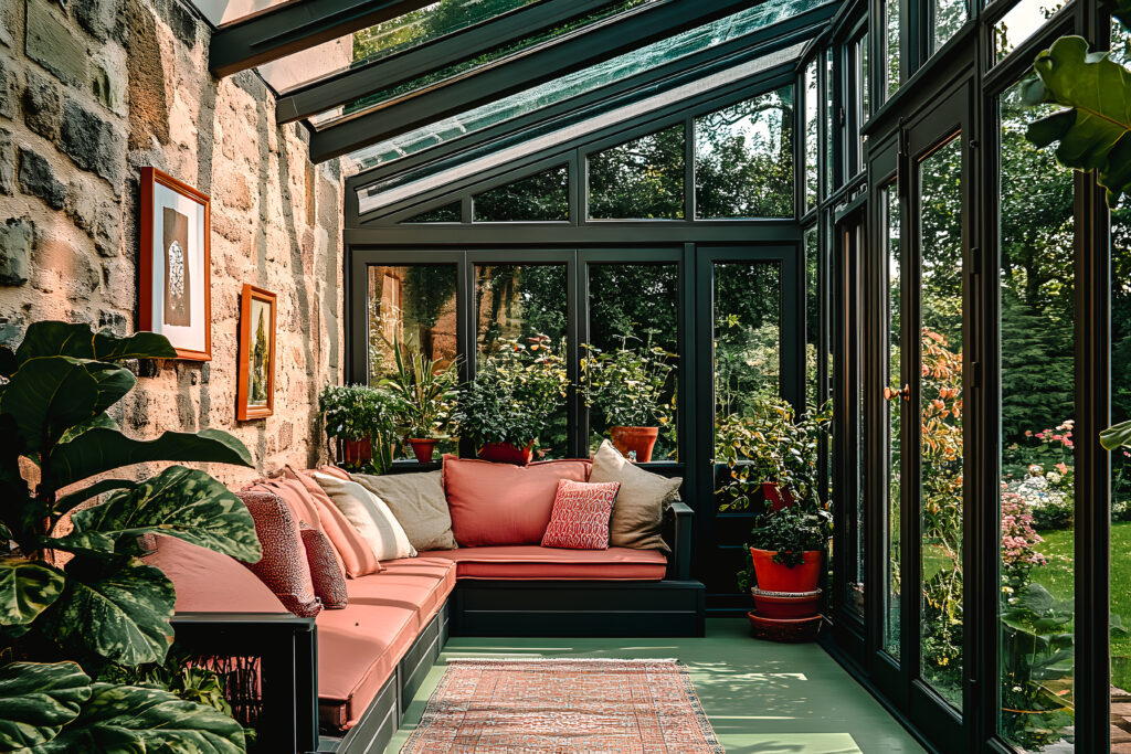 L'intérieur d'une véranda noire.