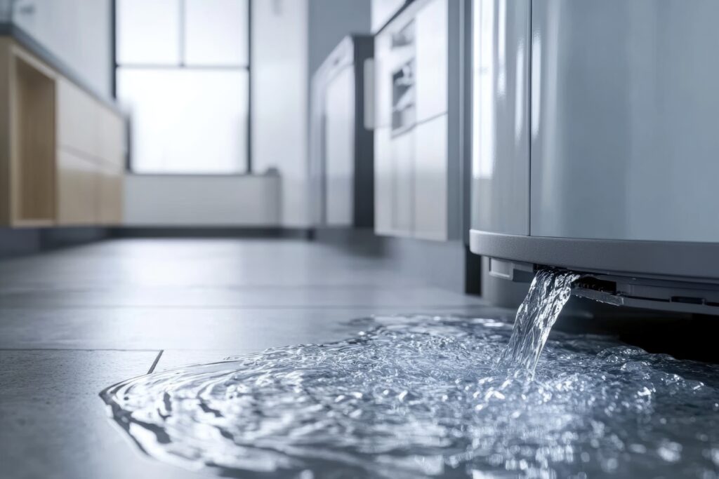 Une fuite d'eau dans une cuisine.