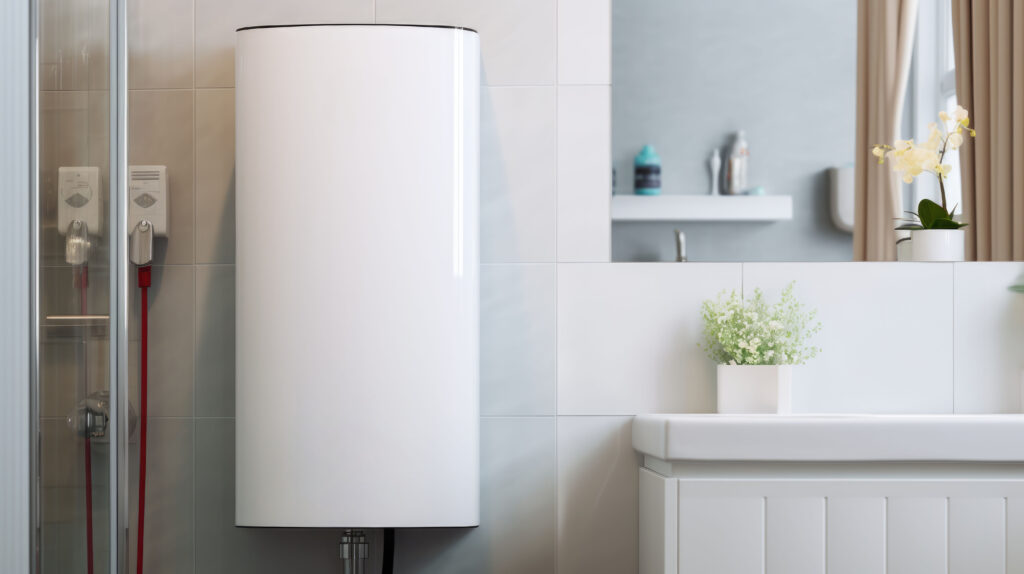 Un chauffe-eau près d'une douche.